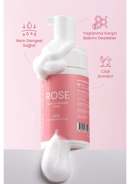 Gül Suyu Yüz Temizleme Köpüğü %100 Doğal ve Vegan 125ml modelleri