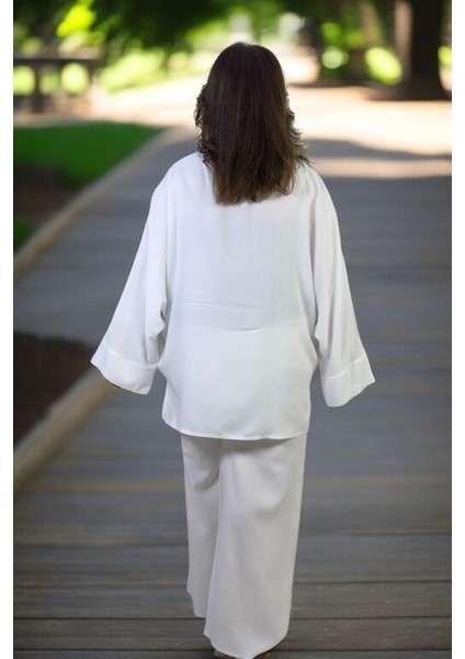 Esnek Pamuklu Yazlık Kumaş Yarasa Kol Gömlek Beli Lastikli Cepli Pantolon Büyük Beden Ikili Takım fırsatları