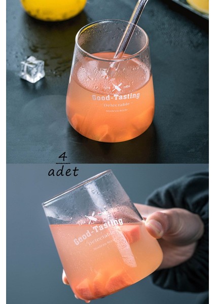 4'lü Beyaz 450ML Isıya Dayanıklı Borosilikat Cam Sunum Bardak Seti