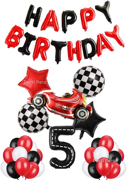 Formula Yarış Araba Folyo Balon Tema Happy Birthday Folyo Balon Doğum Günü Parti Seti