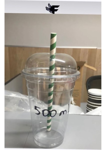 Turuncu 500 cc Pet Plastik Bardağı 50'li, Kapaklı ve Pipetli, Limonata ve Milkshake Için