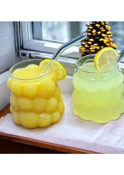 Kahverengi 350 ml Isıya Dayanıklı Üzüm Desenli 2'li Bardak Seti