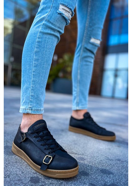 J191 Side Buckle Ortopedik Taban Günlük Cilt Erkek Sneaker Spor Ayakkabı Ctt Siyah fiyatları