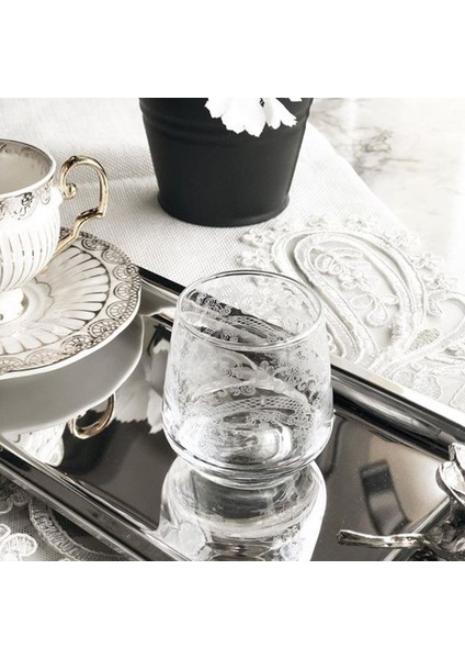 El Işlemeli 6'lı Cam Su Bardağı, Şık ve Dekoratif Kahve Yanı Seti