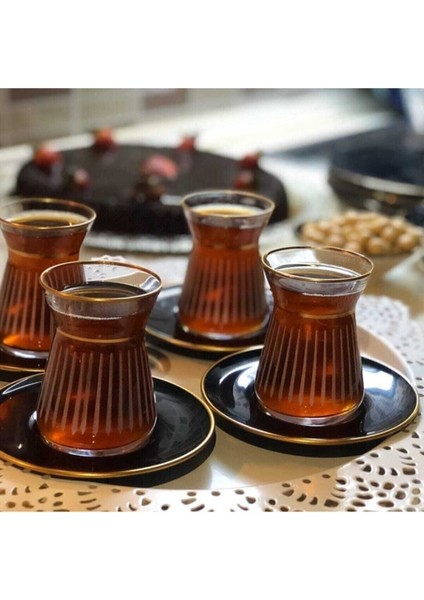 12 Parça Şık Çay Takımı, Şık ve Zarif Siyaha Uygun, Elegan ve Kaliteli Tasarım