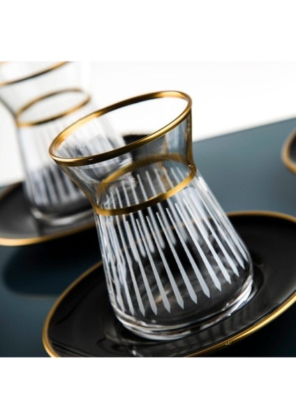 12 Parça Şık Çay Takımı, Şık ve Zarif Siyaha Uygun, Elegan ve Kaliteli Tasarım