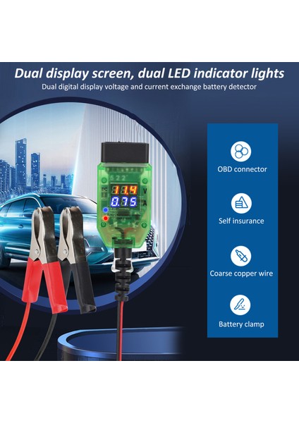 Otomobil Aküsü Test Cihazı Çift Dijital Gerilim Akım Obd Konektörü LED Göstergesi Yüksek Yalıtım Ecu Veri Koruma Araba Aküsünü Değiştirin (12V) (Yurt Dışından)