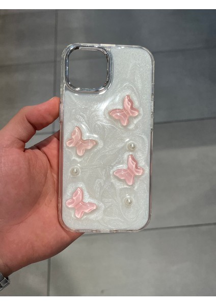 Iphone 13 ve 14 Kelebek Figürlü Şeffaf Epoksi Tasarım Sert Silikon Kılıf
