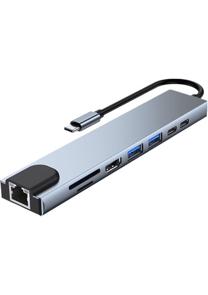 Çoklu Bağlantı Type-C Girişli Çoğaltıcı Iki Girişli Type-C Iki USB Hafıza Kartı HDMI Ethernet