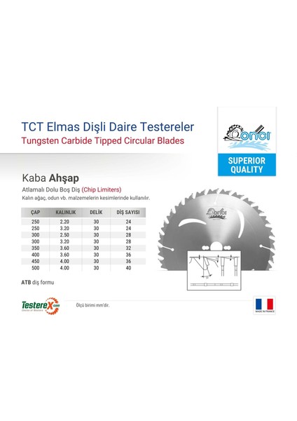 Oncı 250X3.2X30MM 24ATB Diş Kalın Ağaç Kesici - Tct Elmas Daire Testere Bıçağı (Atlamalı Dolu Boş) fiyatları