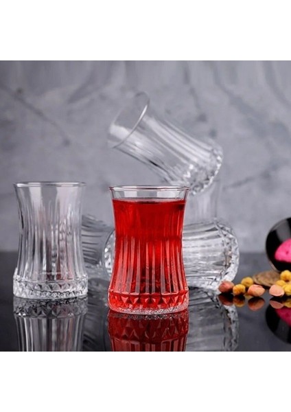 Çizgili Kahverengi Cam Çay Bardağı, Şık ve Dayanıklı Tasarım