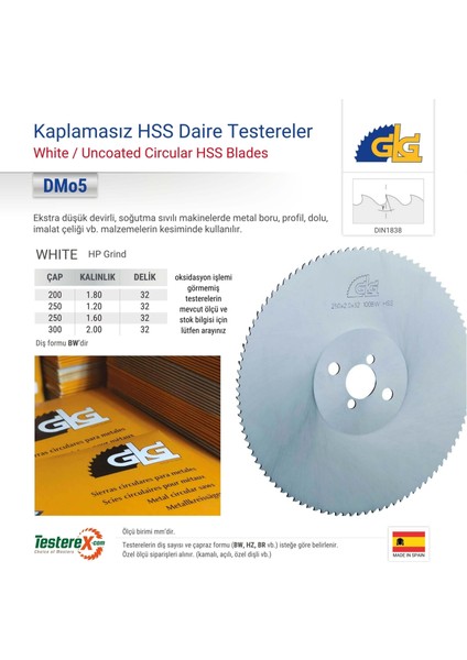 Glg 200X1.8X32MM Bw Diş Kaplamasız - Hss Daire Testere Bıçağı (Bakır, Prinç, Alüminyum Kesimi) fiyatları