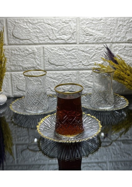 6 Kişilik 12 Parça Şık Seramik Çay Seti, Sarı Renkli, Modern Tasarım