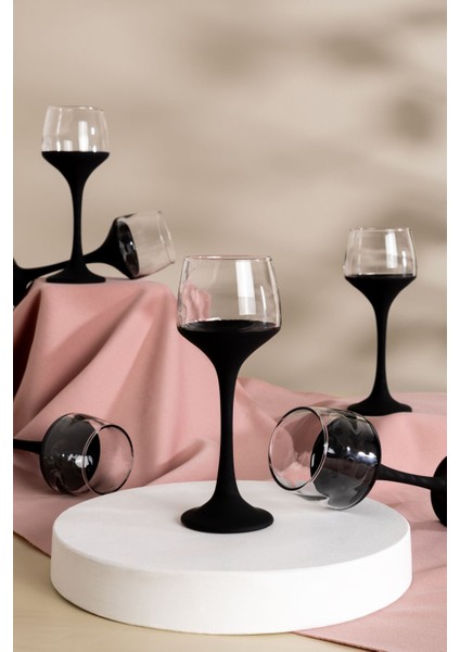 Şık ve Modern Siyah Mat 6'lı Ayaklı Cam Su ve Kahve Bardağı Seti
