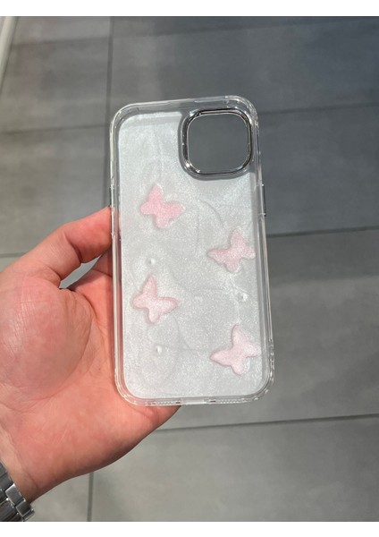Iphone 15 Uyumlu Kelebek Figürlü Epoksi Tasarım Sert Şeffaf Silikon Kılıf modelleri