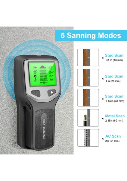 Saplama Bulucu Duvar Tarayıcı - 5 In 1 Saplama Dedektörü Yüksek Çözünürlüklü LCD Ekran, Ahşap Ac Tel Metal Çiviler Algılama (Yurt Dışından) fiyatları