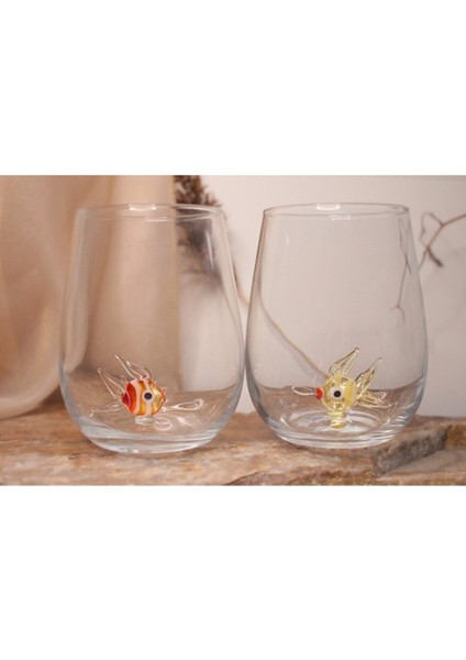 Balık Figürlü 2'li Su Bardağı, Şık ve Kullanışlı Tasarım, Beyaz Renkli Set