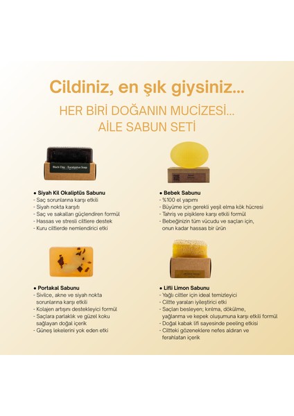 %100 Doğal Aile Sabun Seti - 4x120 gr - Tüm Aileniz İçin Doğal ve El Yapımı Katı Sabun Seti indirimleri