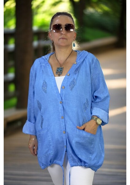 Taş Işlemeli Cepli Kapüşonlu Katlanır Kol Büzgülü Ekstra Büyük Beden Mevsimlik Ince Safari Ceket fiyatları