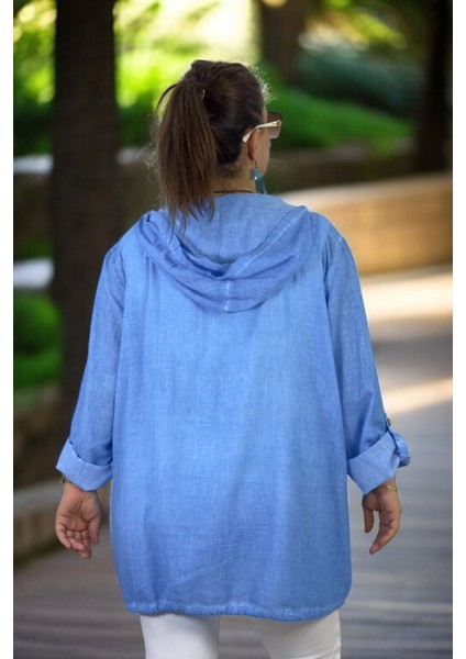 Taş Işlemeli Cepli Kapüşonlu Katlanır Kol Büzgülü Ekstra Büyük Beden Mevsimlik Ince Safari Ceket fırsatları