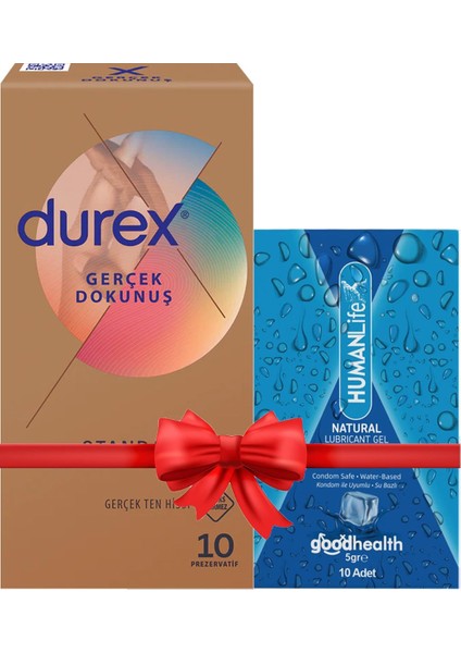 Asfstore Durex Gerçek Dokunuş Ultra Kaygan Prezervatif 10'lu + Humanlife 5 gr x 10 Doğal Jel Lubricant