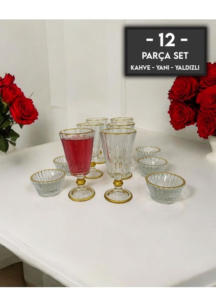12 Parça Yaldızlı Cam Su Bardağı ve Takımı Seti, Şık ve Dayanıklı Tasarım