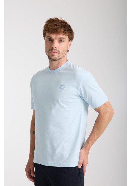 Erkek %100 Pamuk Relax Kaplumbağa Nakışlı T-Shirt