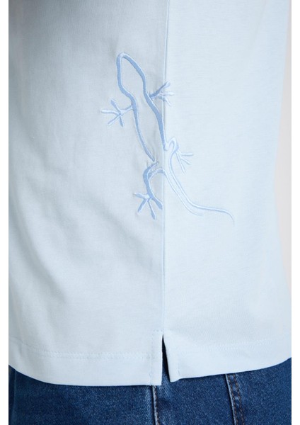 Erkek %100 Pamuk Relax Fit Kertenkele Nakışlı T-Shirt