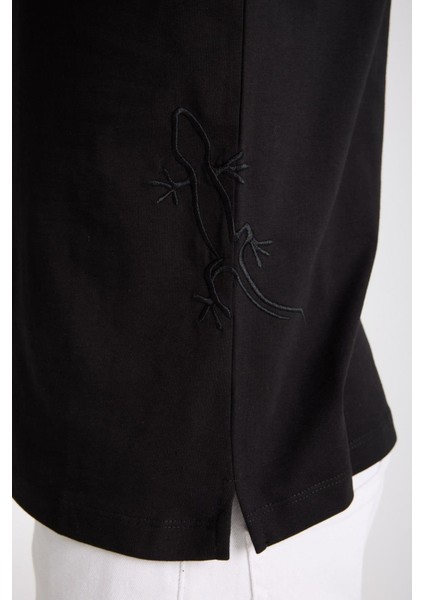 Erkek %100 Pamuk Relax Fit Kertenkele Nakışlı T-Shirt