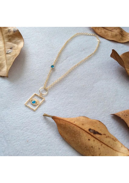 Dikdörtgen Göz Figürlü Kolye Altın Renk