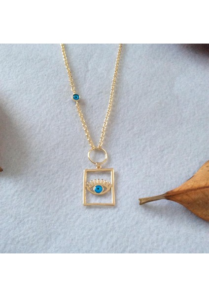 Dikdörtgen Göz Figürlü Kolye Altın Renk fiyatları