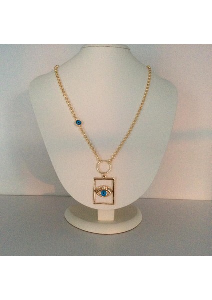 Dikdörtgen Göz Figürlü Kolye Altın Renk modelleri