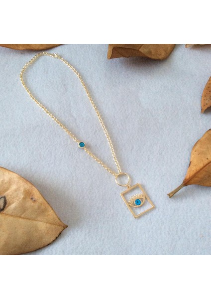 Dikdörtgen Göz Figürlü Kolye Altın Renk fırsatları