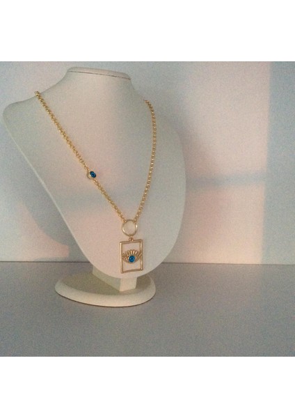 Dikdörtgen Göz Figürlü Kolye Altın Renk indirimleri