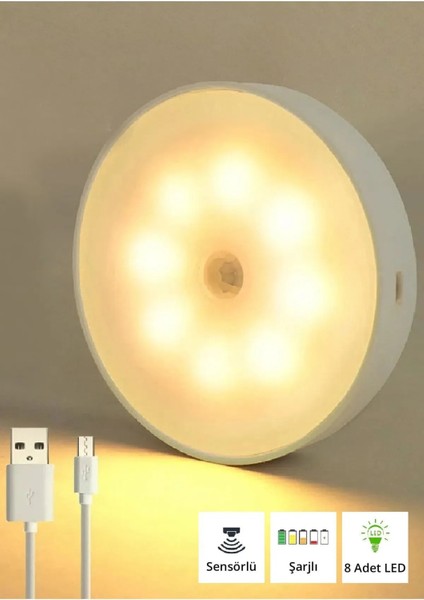 Hareket Sensörlü USB Şarjlı LED Işık Lamba