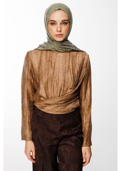 Mayra Desen Çift Taraflı Şal Haki-Somon