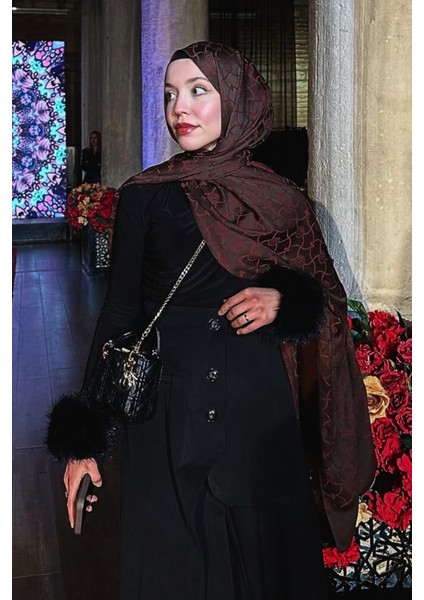 Marrakech Desen Çift Taraflı Şal Acı Kahve-Kahve