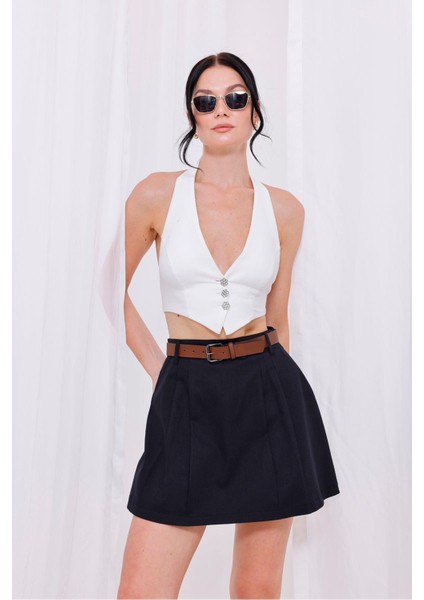 Kadın Piliseli Kemerli Mini Şort Etek fiyatları