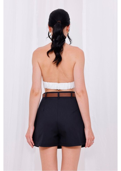 Kadın Piliseli Kemerli Mini Şort Etek indirimleri