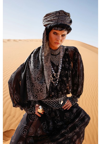 Nora Desen Çift Taraflı Şal Siyah-Bej