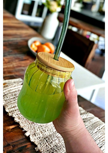 Iki Adet Yeşil Bambu Kapaklı Pipetli Isıya Dayanıklı Cam Bardak Seti fiyatları