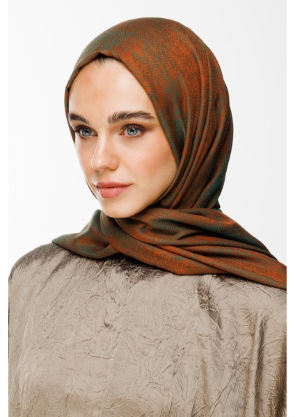Sahra Desen Çift Taraflı Şal Tarçın-Zümrüt