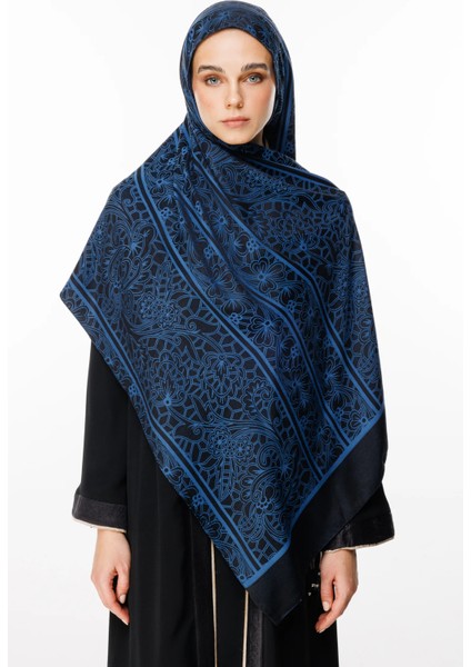 Lavin Desen Çift Taraflı Şal Siyah-Indigo