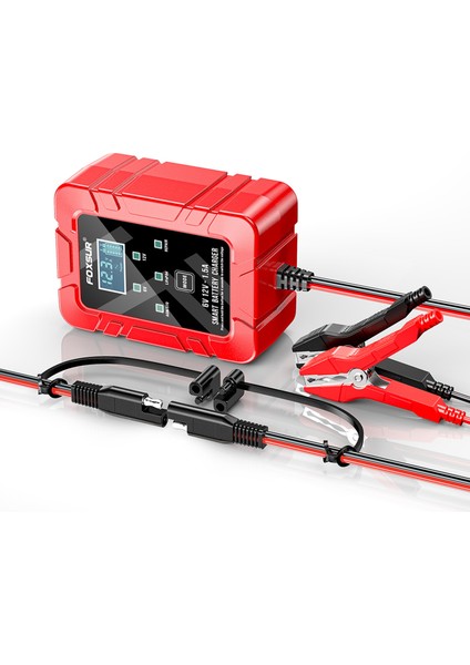 Foxsur 1.5 A Araba Pil Şarj Cihazı, LCD Ekranlı 6V ve 12V Otomotiv Şarj Cihazı, Motosiklet Çim Biçme Makinesi Için Akü Bakım Cihazı Agm Jel Kurşun Asit Aküler, Kırmızı, Ab Tak (Yurt Dışından) fiyatları