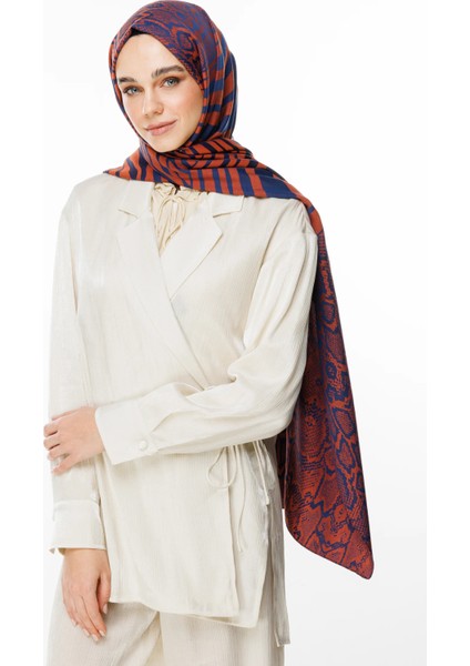 Riad Desen Çift Taraflı Şal Lacivert-Soğan Kabuğu