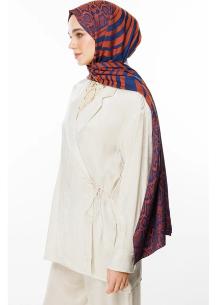 Riad Desen Çift Taraflı Şal Lacivert-Soğan Kabuğu modelleri