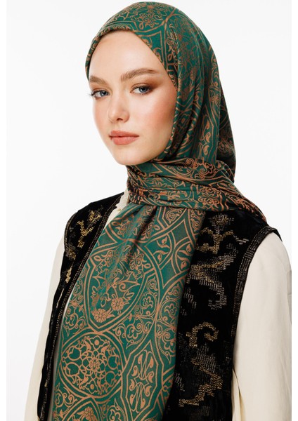 Morocco Desen Çift Taraflı Şal Zümrüt-Kayısı modelleri