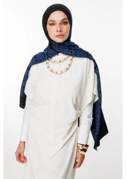 Nora Desen Çift Taraflı Şal Siyah-Indigo