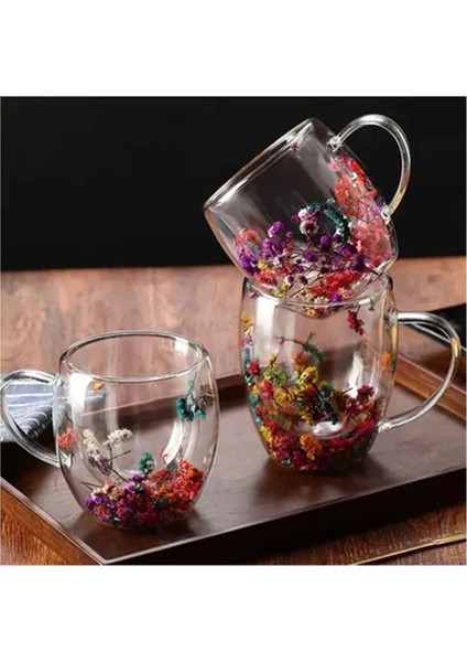 250 ml Büyük Cidarlı Çiçekli Bardak, Şık ve Kullanışlı Tek Adet