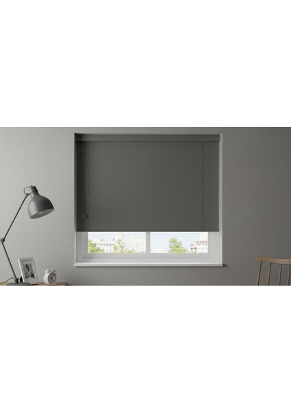 Orta Gri Truwood Serisi (TRU115) Ahşap Görünümlü Jaluzi Perde Redüktörlü Sistem 50 mm